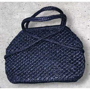 VINTAGE MANTESSA BLUE STRAW HINGED PURSE Hand Mase In JAPAN